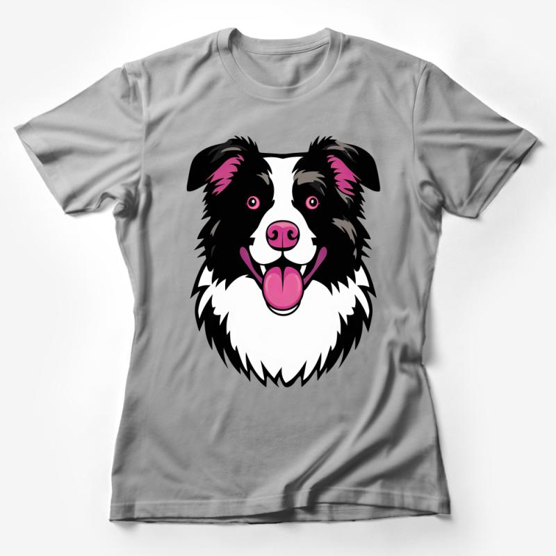 Cute Border Collie Face T-Shirt, Black and White Dog Lover Tee, Pet Portrait Casual Shirt, Animal Graphic Top, Unisex Clothing Gift Female T-Shirt