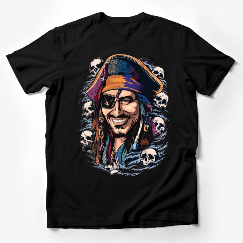 Pirate Skull Graphic Tee, Men's Cotton T-Shirt with Skulls and Bandana Design, Casual Cool Pirates-Inspired Apparel Male T-Shirt