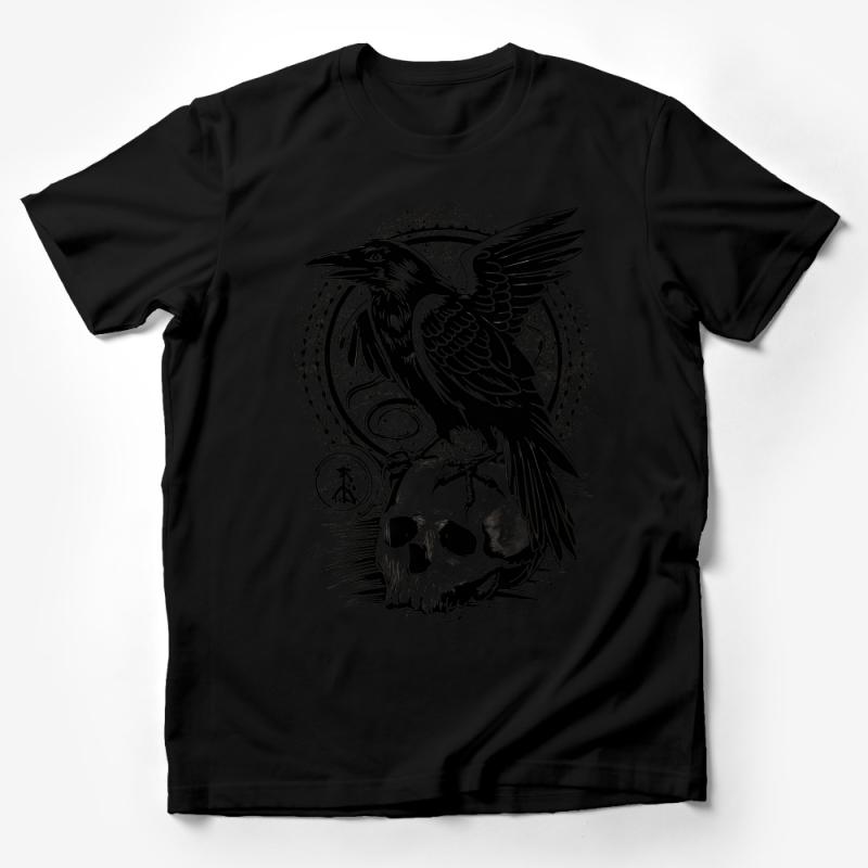 Gothic Raven and Skull T-Shirt, Unisex Dark Fantasy Art Tee, Mystical Bird Illustration, Occult Clothing, Alternative Graphic Shirt Male T-Shirt