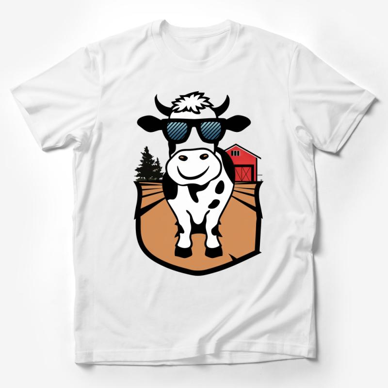 Funny Cow with Sunglasses T-Shirt, Farm Animal Graphic Tee, Unisex Cool Cow Shirt, Casual Barnyard Style Top, Gift for Cow Lovers Male T-Shirt