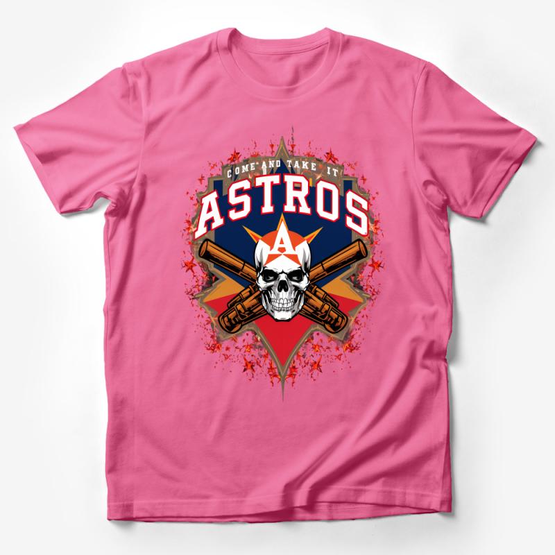 Astros Fan Skull T-Shirt, Baseball Crossed Bats, Texas Team Pride, Come and Take It Statement Tee Male T-Shirt