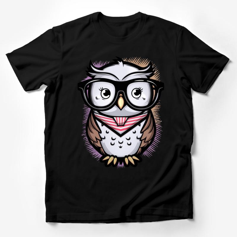 Cute Owl with Glasses T-Shirt, Whimsical Bird Tee, Unisex Graphic Shirt, Casual Wear, Trendy Animal Illustration Top, Gift Idea Male T-Shirt