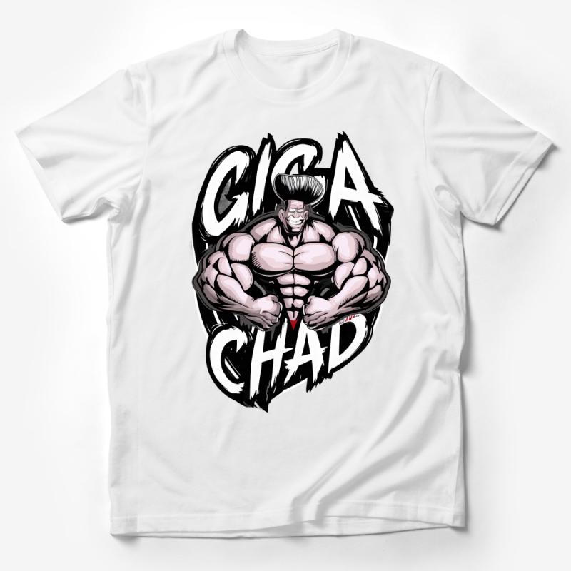 Giga Chad Muscle Man Illustration T-Shirt, Funny Internet Meme Tee, Bodybuilder Graphic Shirt, Casual Workout Apparel Male T-Shirt