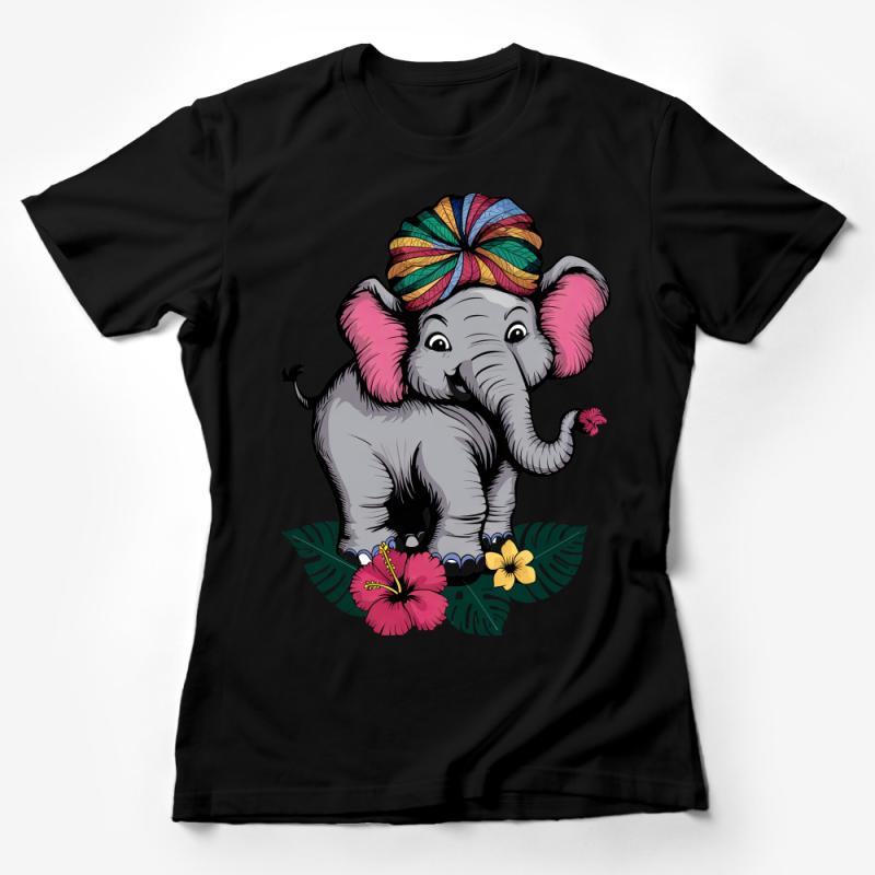 Elephant Graphic Tee, Colorful Turban, Floral Elephant T-Shirt, Cute Animal Design, Casual Wear, Unisex Shirt Female T-Shirt