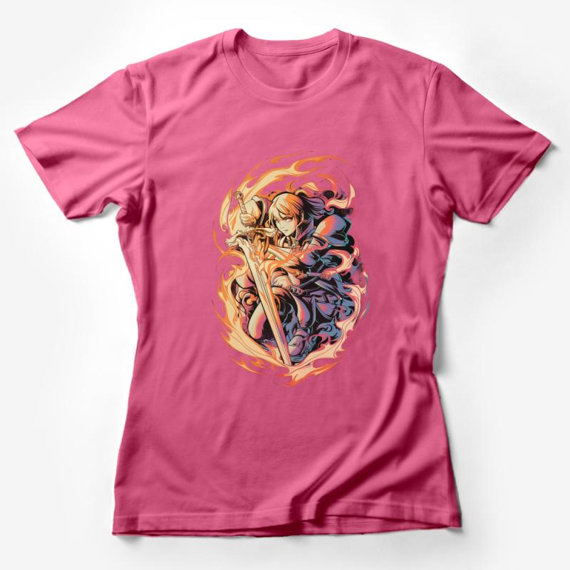 Fantasy Warrior Fire Elemental T-Shirt, Anime Inspired Graphic Tee, Unisex Comfortable Casual Wear, Unique Artistic Design Shirt Female T-Shirt