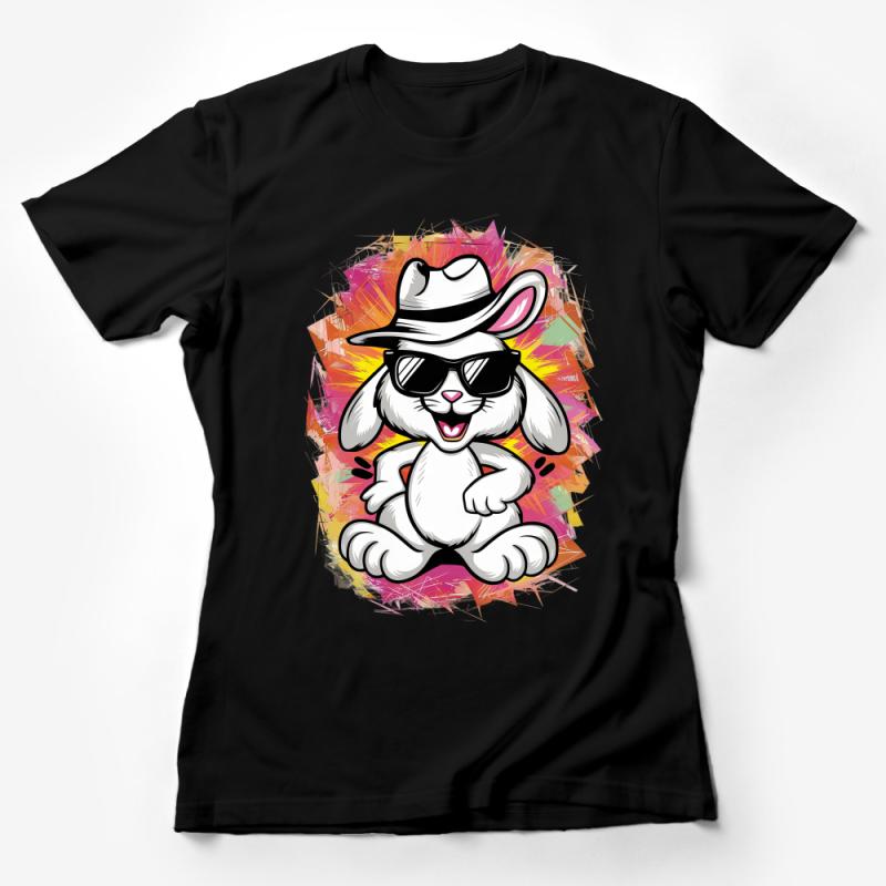 Cool Bunny with Sunglasses and Hat T-Shirt, Stylish Animal Graphic Tee, Unisex Casual Shirt for Rabbit Lovers, Unique Gift Idea Female T-Shirt