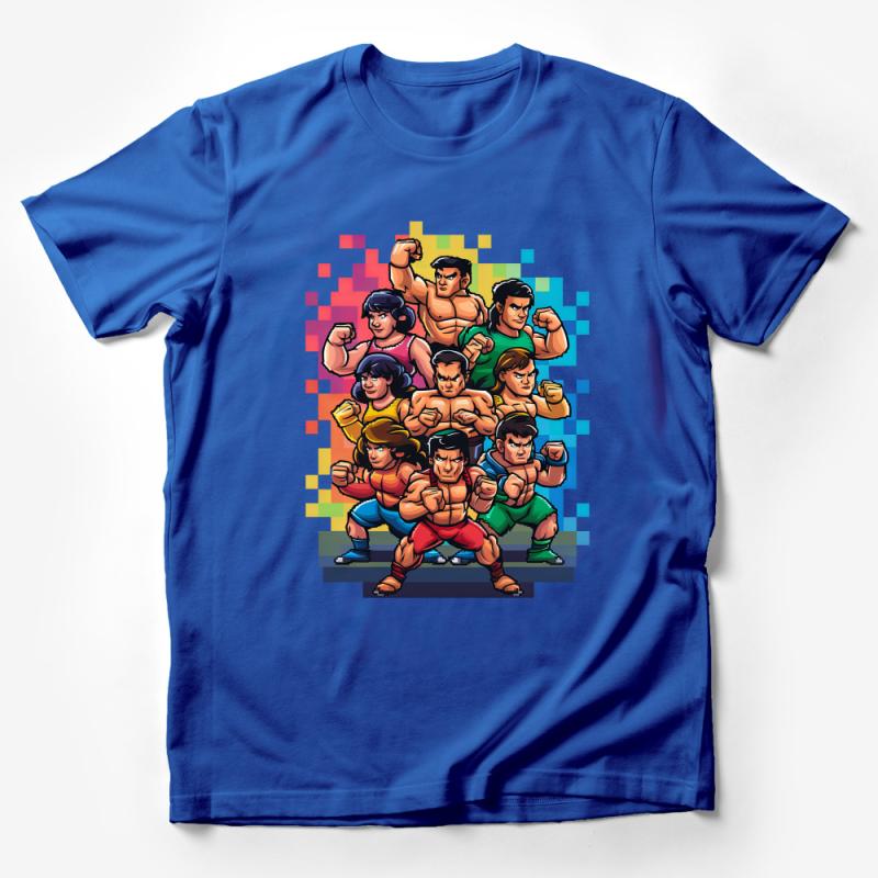 Retro Gaming Fighters T-Shirt, Vintage Arcade Game Characters Tee, Colorful Pixel Art Style Shirt, Unisex Gamer Apparel Male T-Shirt