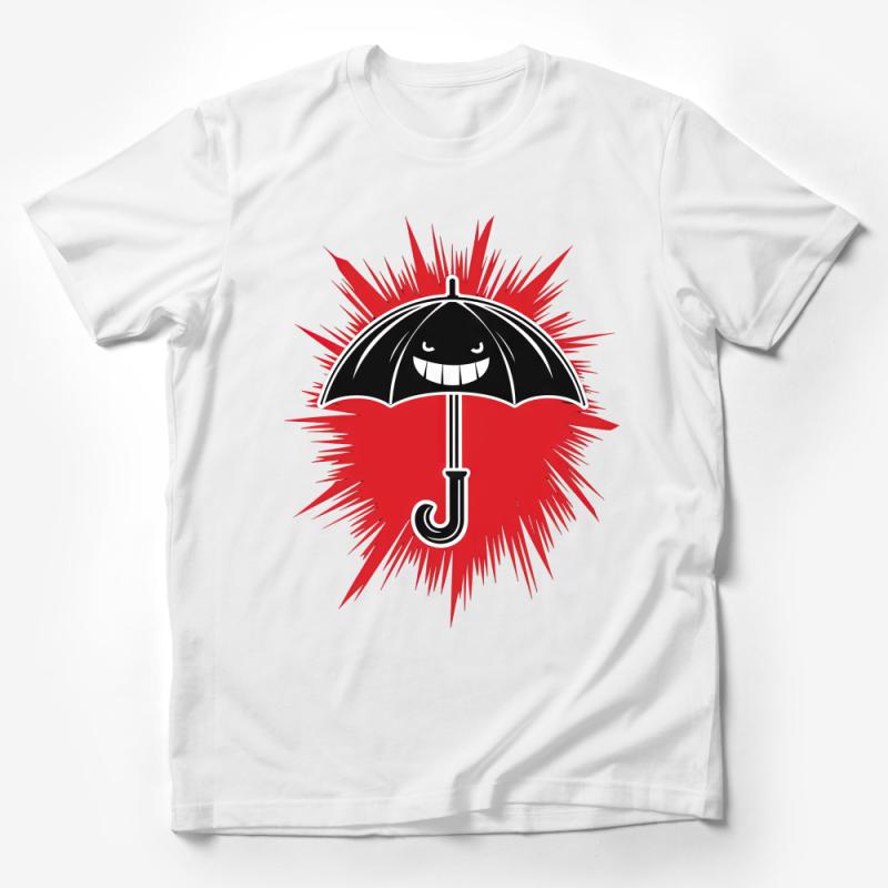 Smiling Umbrella Graphic Tee, Red and Black Casual Wear, Unisex T-Shirt with Funky Design, Street Style Apparel for All Seasons Male T-Shirt