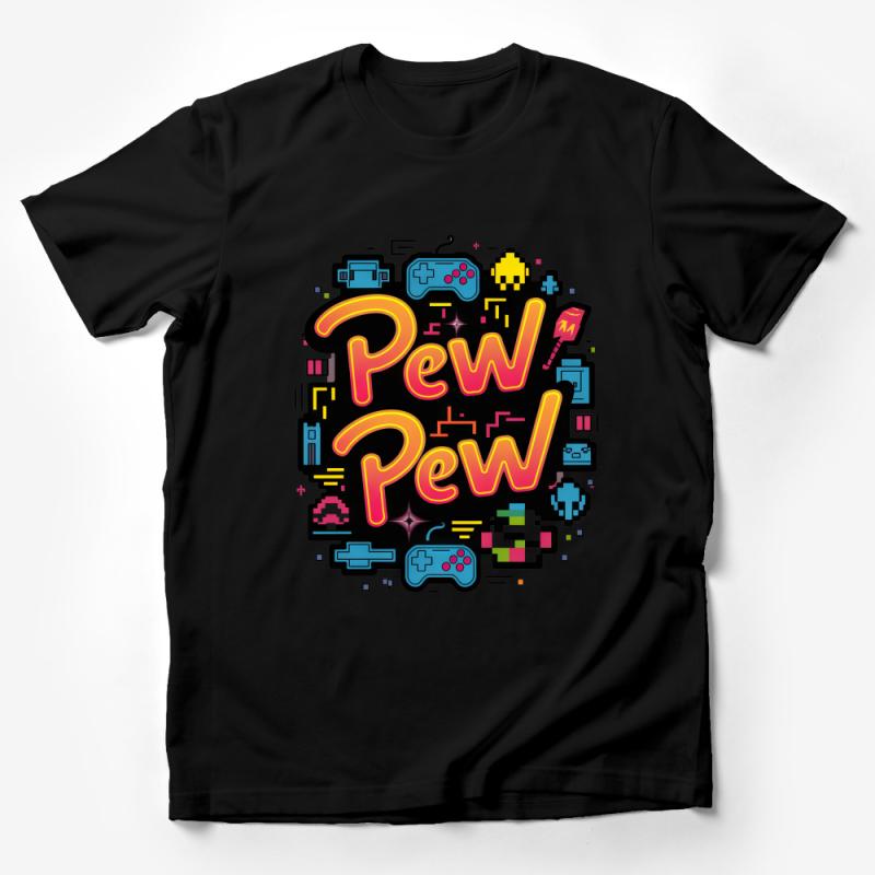 Retro Gamer T-Shirt, Pew Pew Fun Arcade Style Gaming Tee, Pixel Art Unisex Shirt, Cool Geek Gift Idea, Vintage Video Game Apparel Male T-Shirt