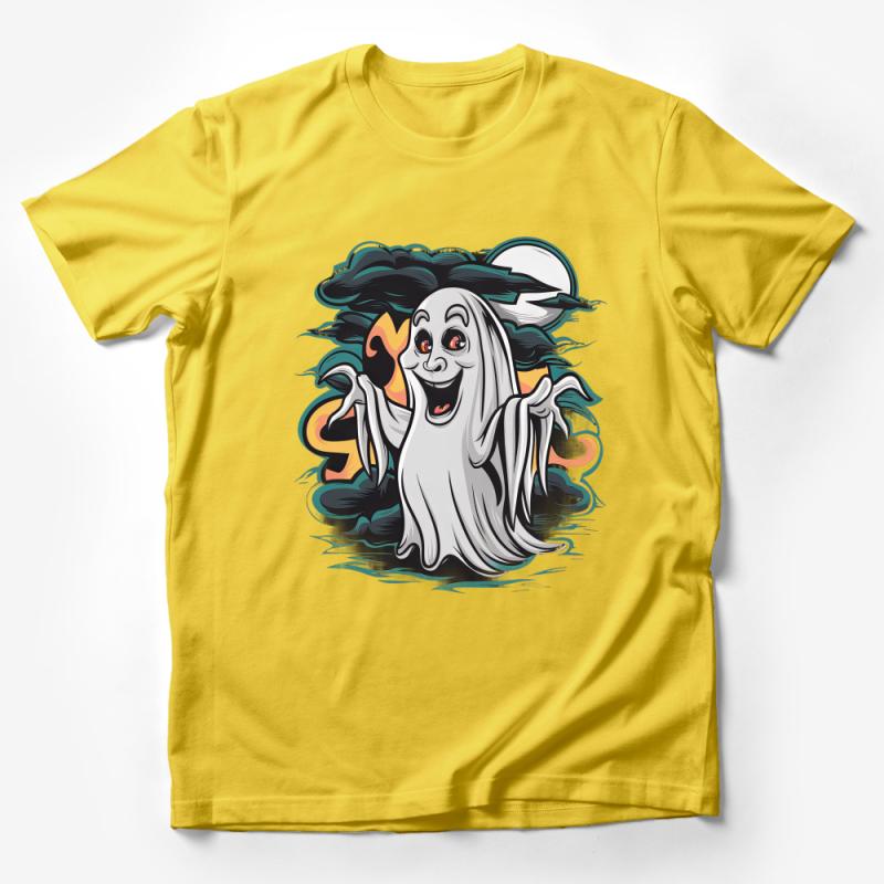 Friendly Ghost Cartoon T-Shirt, Cute Spooky Character Tee, Casual Halloween Shirt, Unisex Graphic T-Shirt for All Ages Male T-Shirt