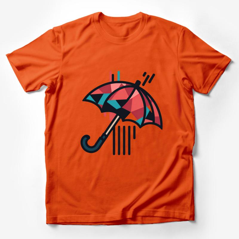 Colorful Geometric Pattern Umbrella Tee, Abstract Art Graphic T-Shirt, Unisex Casual Wear, Fashionable Rainy Day Top Male T-Shirt