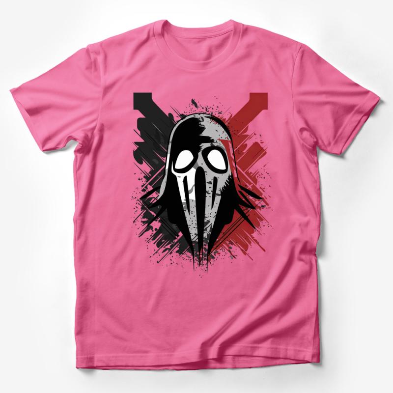 Abstract Art Skull T-Shirt, Grunge Style Graphic Tee, Red Black White Unisex Top Male T-Shirt