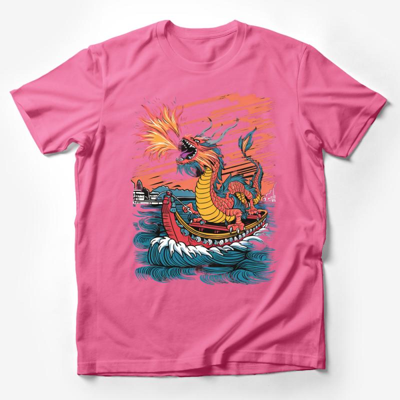 Mythical Dragon Boat Graphic Tee, Unisex Asian-Inspired T-Shirt, Vibrant Traditional Art Male T-Shirt