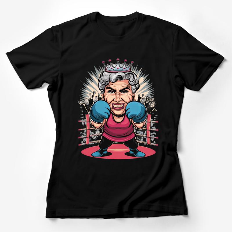 Funny Boxing Grandma Champion T-Shirt, Queen of the Ring Graphic Tee, Family Humor Clothing, Unique Gift for Grandmother Female T-Shirt