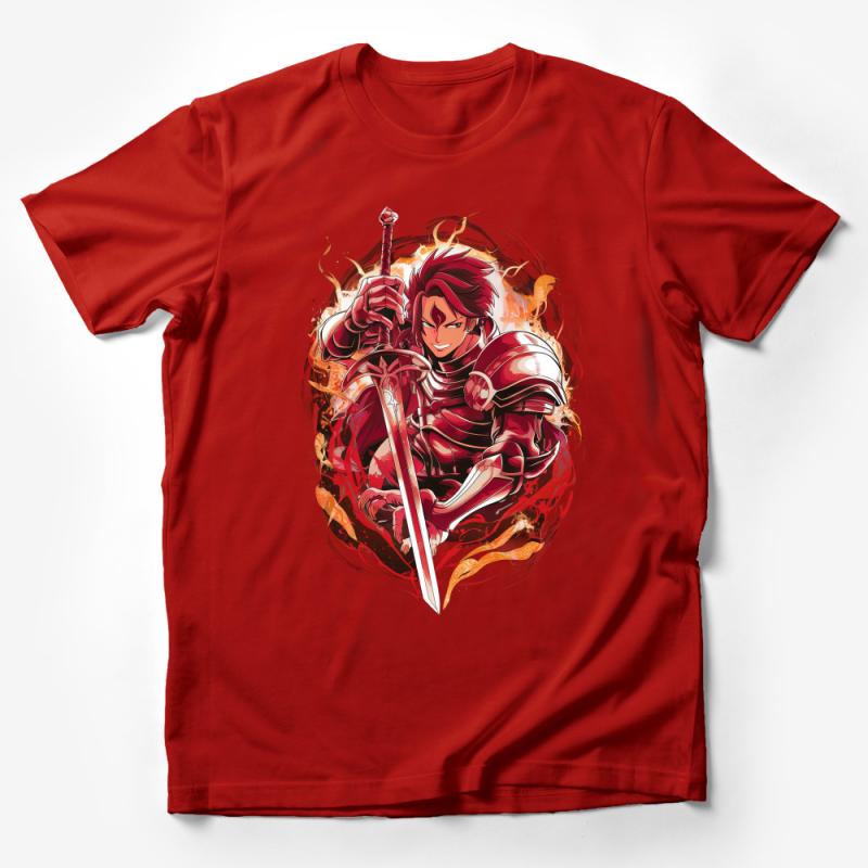 Anime Warrior T-Shirt, Red Knight Graphic Tee, Fantasy Battle Shirt, Unisex Manga Style Apparel, Cool Gift Idea Male T-Shirt