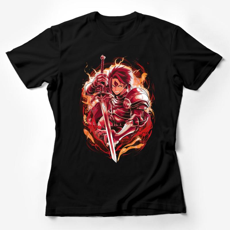 Anime Warrior T-Shirt, Red Knight Graphic Tee, Fantasy Battle Shirt, Unisex Manga Style Apparel, Cool Gift Idea Female T-Shirt