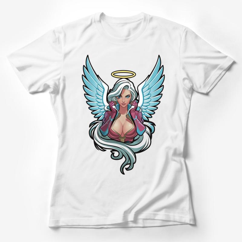 Angelic Cyberpunk Girl T-Shirt, Futuristic Fantasy Art Tee, Tech-Inspired Angel Top, Urban Sci-Fi Clothing, Unique Graphic Shirt Female T-Shirt