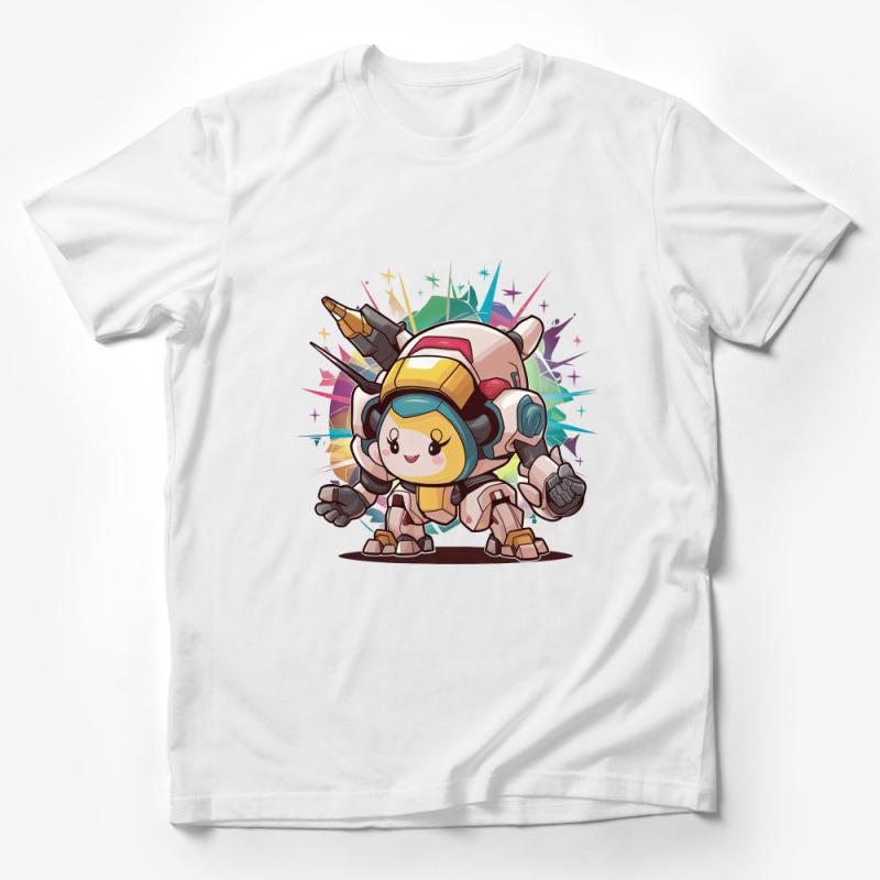 Chibi Robot Anime-Inspired T-Shirt, Cute Mech Graphic Tee, Cartoon Robot Nerd Wear, Unisex Clothing Gift Male T-Shirt