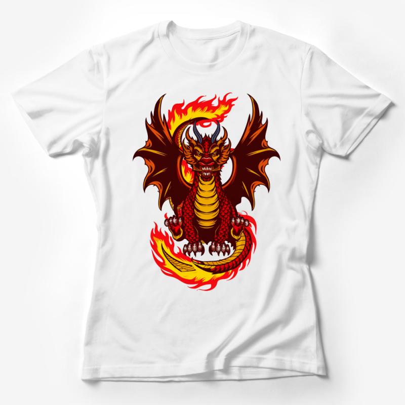 Fire Dragon Graphic Tee, Mythical Creature Illustration T-Shirt, Fantasy Art Unisex Shirt, Gift for Dragon Lovers, Cool Flame Design Top Female T-Shirt