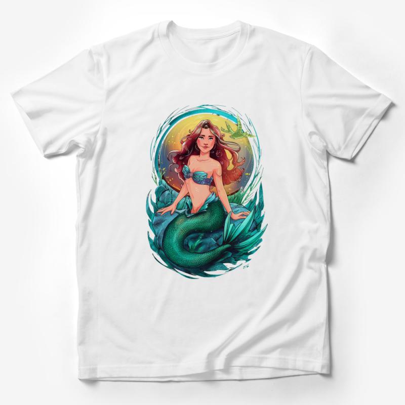 Mermaid Fantasy Art Print T-Shirt, Oceanic Mythical Creatures Tee, Women's Casual Wear, Unique Mermaid Illustration Shirt Male T-Shirt