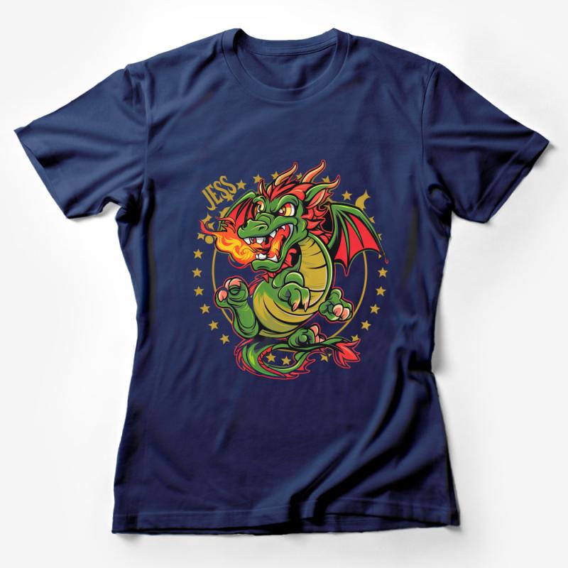 Fiery Dragon T-Shirt, Fantasy Creature Graphic Tee, Mythical Beast Fire-Breathing Top, Cool Dragon Design Unisex Shirt Gift Female T-Shirt