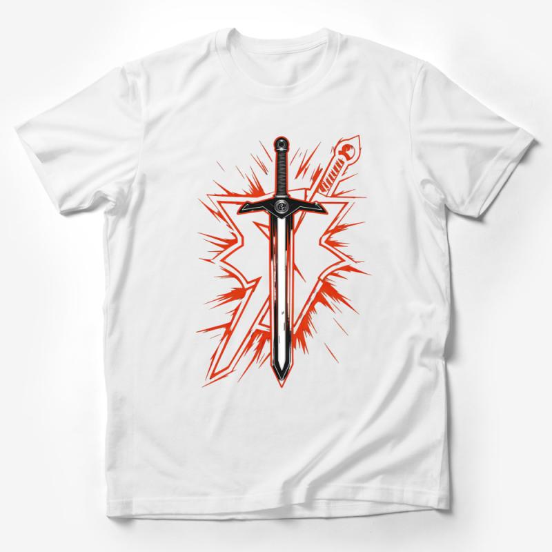 Fantasy Sword Graphic Tee, Unisex T-Shirt with Warrior Sword Print, Casual Streetwear, Bold Red and Black Design Shirt Male T-Shirt