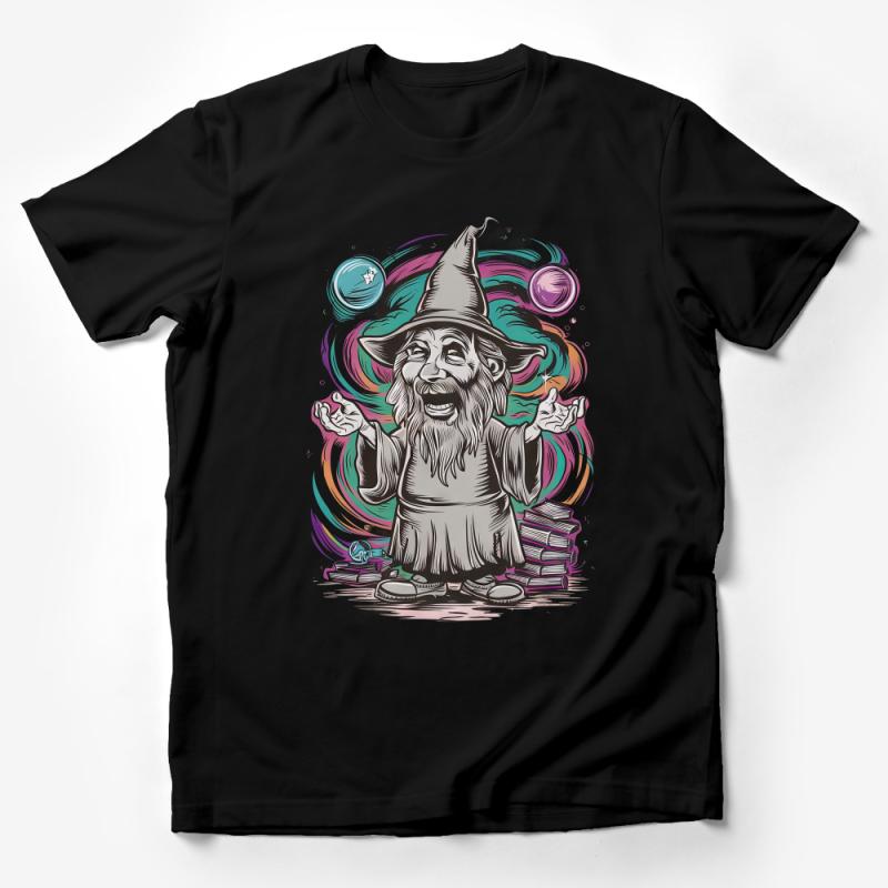 Fantasy Wizard T-Shirt, Magical Being Graphic Tee, Mystical Sorcerer Shirt with Books and Potions, Unisex Apparel Gift Male T-Shirt