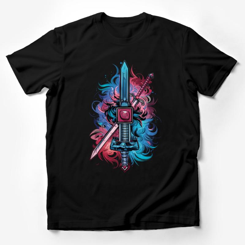 Vibrant Fantasy Sword Art T-Shirt, Colorful Abstract Warrior Tee, Unisex Graphic Shirt, Bold Fashion Statement Top Male T-Shirt