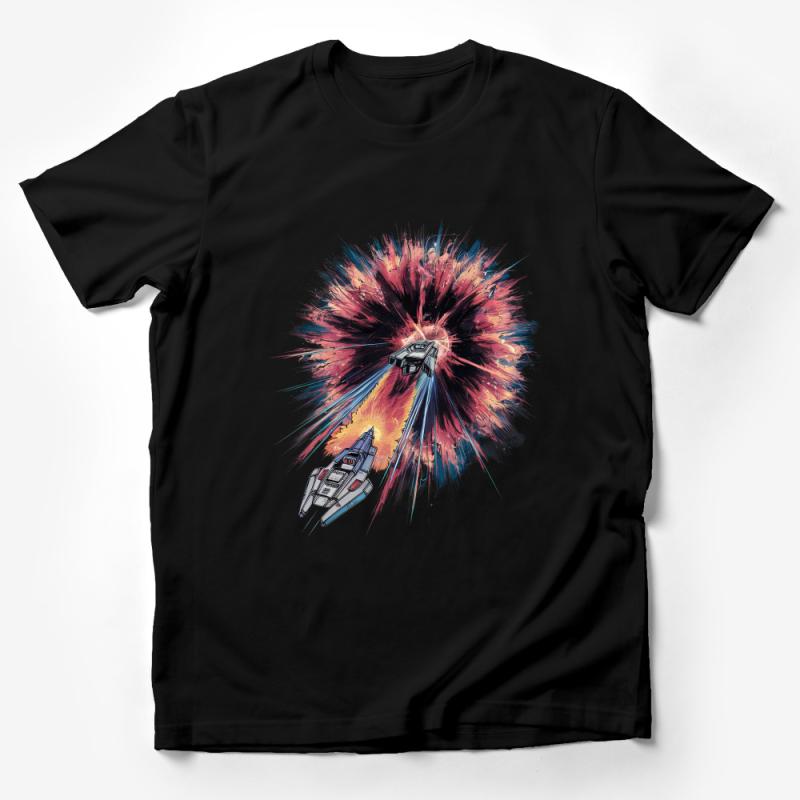 Sci-Fi Inspired Spaceship Explosion Graphic Tee, Unisex T-Shirt for Fans of Space Adventure Male T-Shirt