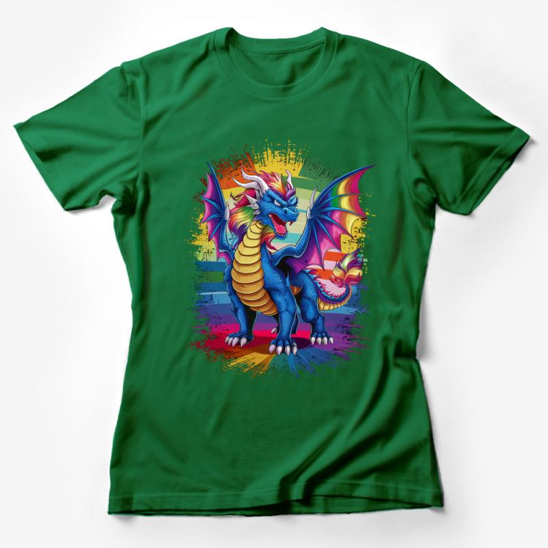 Colorful Dragon T-Shirt, Vibrant Fantasy Creature Graphic Tee, Unisex Dragon Lover Gift, Rainbow Dragon Art Shirt, Adult and Kids Sizes Female T-Shirt