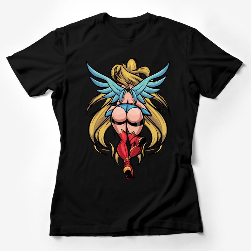 Angelic Warrior Graphic Tee, Fantasy Art Women T-Shirt, Unique Illustrated Casual Wear Female T-Shirt