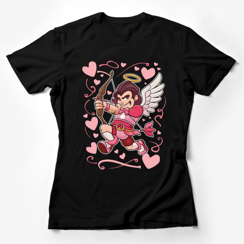 Cute Cupid Cartoon T-Shirt, Valentine's Day Love Hearts Graphic Tee, Unisex Casual Outfit, Gift Idea Female T-Shirt