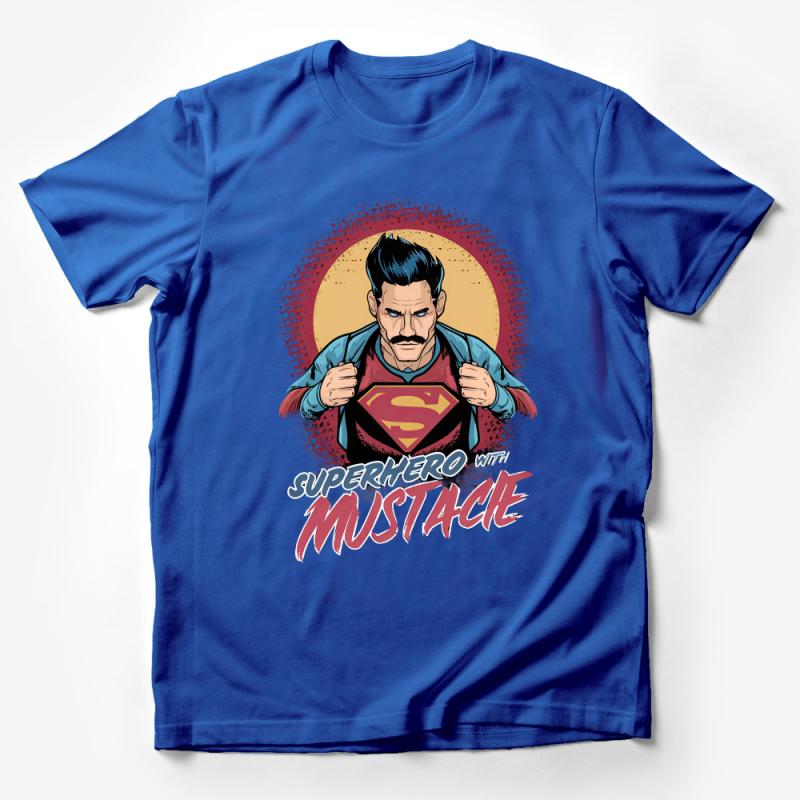 Superhero Mustache T-Shirt, Comic Book Style Tee, Unique Superhero Graphic Shirt, Vintage Look Casual Wear Male T-Shirt