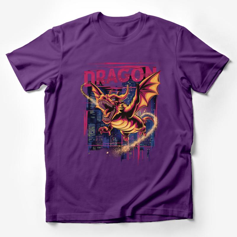 Vibrant Dragon Graphic Tee, Urban Fantasy Art T-Shirt, Cool Mythical Beast Top, Street Style Dragon Shirt, Unisex Tee Gift for Fantasy Lovers Male T-Shirt