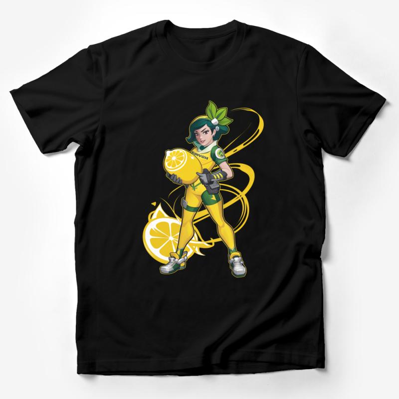 Women's Citrus Superhero T-Shirt, Lemon Character Graphic Tee, Unique Summer Fashion Top, Casual Art Shirt, Bold Statement Apparel Male T-Shirt