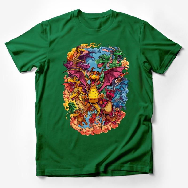 Colorful Dragon T-Shirt, Fantasy Creature Graphic Tee, Unisex Adult and Kids Shirt, Vibrant Dragon Illustration, Unique Gift Idea Male T-Shirt