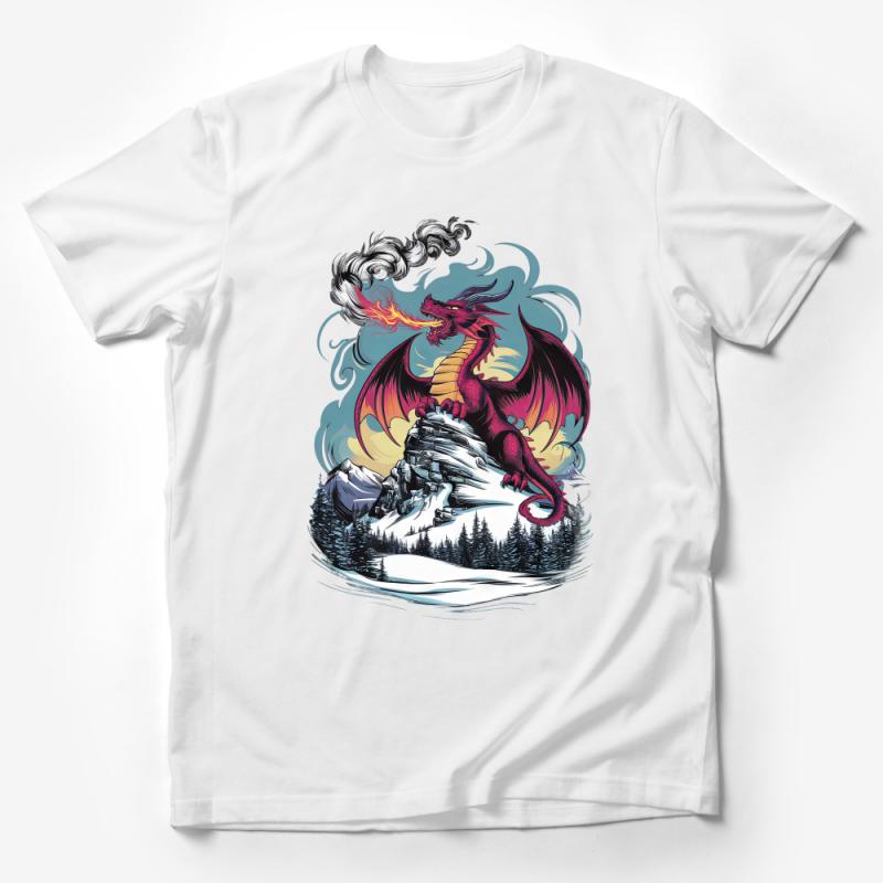 Fiery Red Dragon Graphic Tee, Fantasy Creature Unisex T-Shirt, Mythical Art Design, Enchanted Forest Apparel, Adult Sizes Male T-Shirt