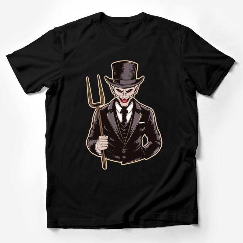 Vintage Evil Gentleman T-Shirt, Victorian Villain with Pitchfork, Gothic Style Tee, Unique Dark Humor Shirt Male T-Shirt