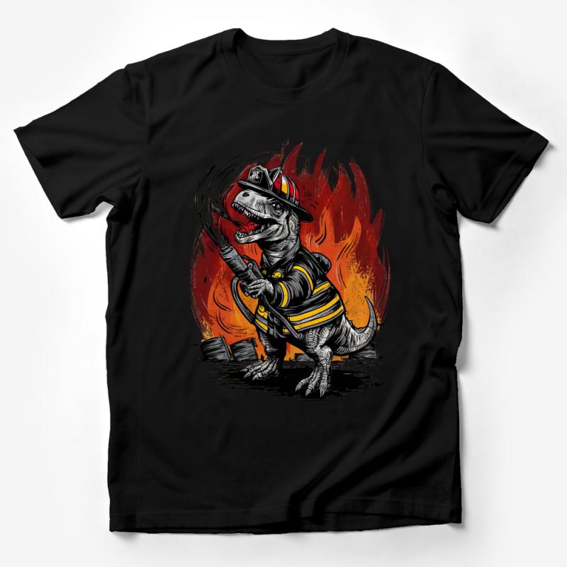 Firefighter Dinosaur T-Shirt, Tyrannosaurus Rex Fireman Tee, Kids Dino Fire Dept Shirt, Unique Graphic Firefighter Gift Male T-Shirt