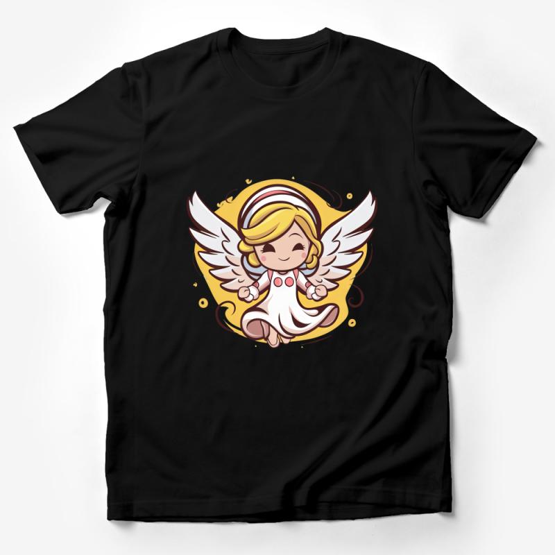 Cute Angel Cartoon T-Shirt, Chibi Style Angelic Graphic Tee, Soft Cotton Unisex Shirt for Casual Wear Male T-Shirt