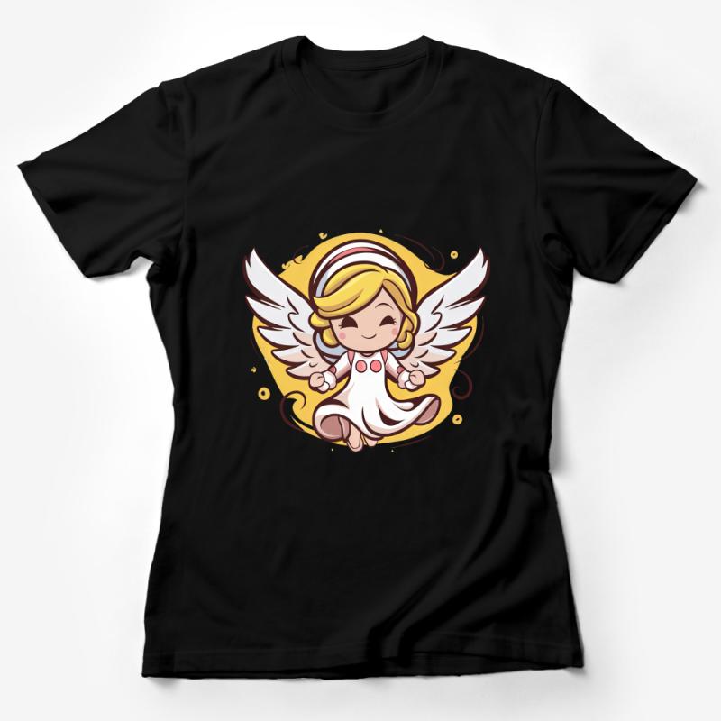 Cute Angel Cartoon T-Shirt, Chibi Style Angelic Graphic Tee, Soft Cotton Unisex Shirt for Casual Wear Female T-Shirt