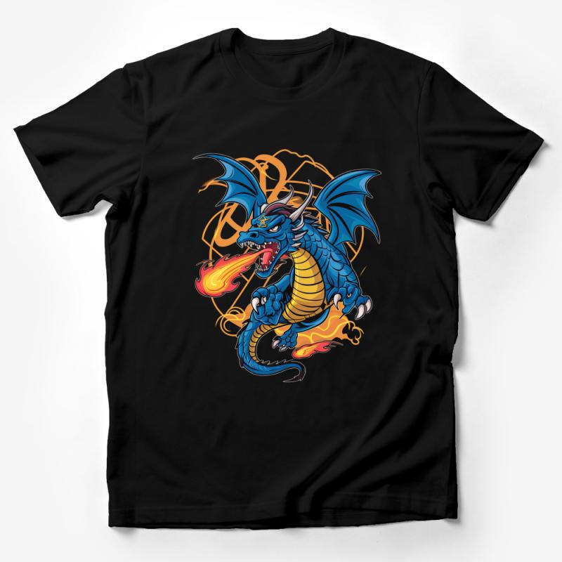 Blue Dragon T-Shirt, Fire-Breathing Mythical Creature Graphic Tee, Fantasy Art Shirt, Unique Dragon Lover Gift Male T-Shirt