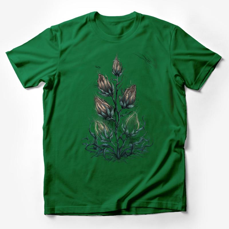 Mystical Floral Sketch T-Shirt, Artistic Nature Design Tee, Botanical Graphic Top, Unisex Fashion Clothing Male T-Shirt