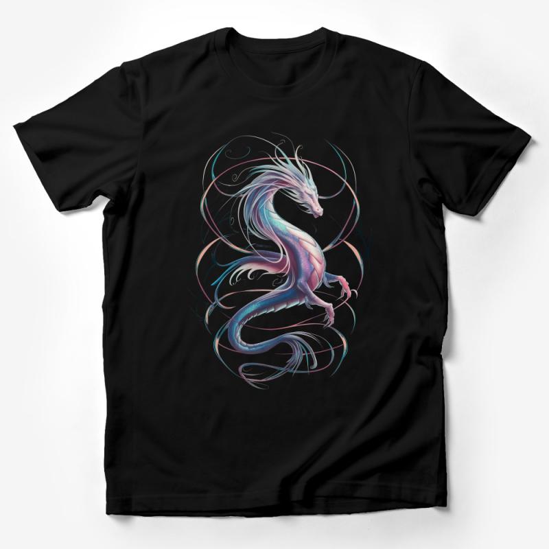 Mystical Dragon Art T-Shirt, Fantasy Creature Design Tee, Colorful Dragon T-Shirt for All Ages, Mythical Art Top Male T-Shirt