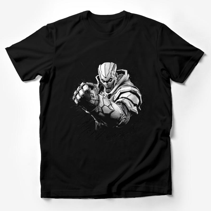 Superhero Ink Splatter Graphic Tee, Monochrome Comic Character Shirt, Casual Streetwear, Unisex Adult T-Shirt, Unique Design Top, Gift Male T-Shirt