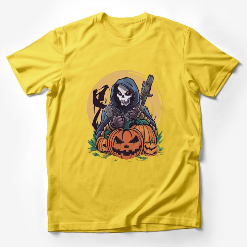 Grim Reaper Halloween T-Shirt, Spooky Pumpkin Graphic Tee, Gothic Skeleton Shirt, Unisex Horror Apparel, Cool October Fashion Top Male T-Shirt