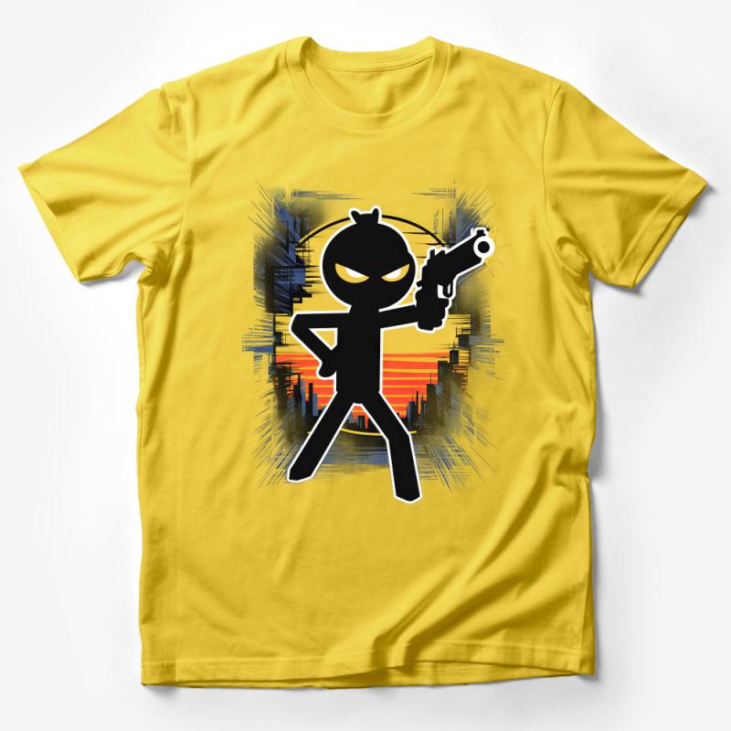 Urban Ninja Graphic Tee, Cool Sunset Silhouette, Street Style T-Shirt, Trendy Urban Warrior Design Male T-Shirt