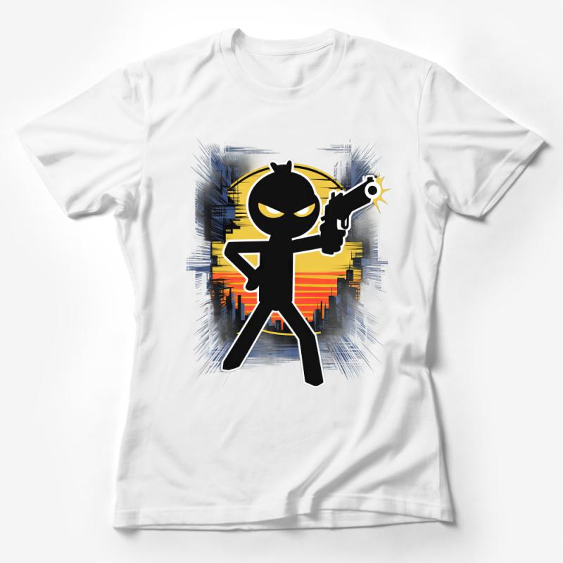 Urban Ninja Graphic Tee, Cool Sunset Silhouette, Street Style T-Shirt, Trendy Urban Warrior Design Female T-Shirt