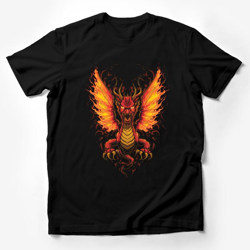 Fiery Dragon Graphic Tee, Unisex Fantasy Creature T-Shirt, Mythical Beast Art, Flame Design Casual Wear, Gift for Gamers Male T-Shirt