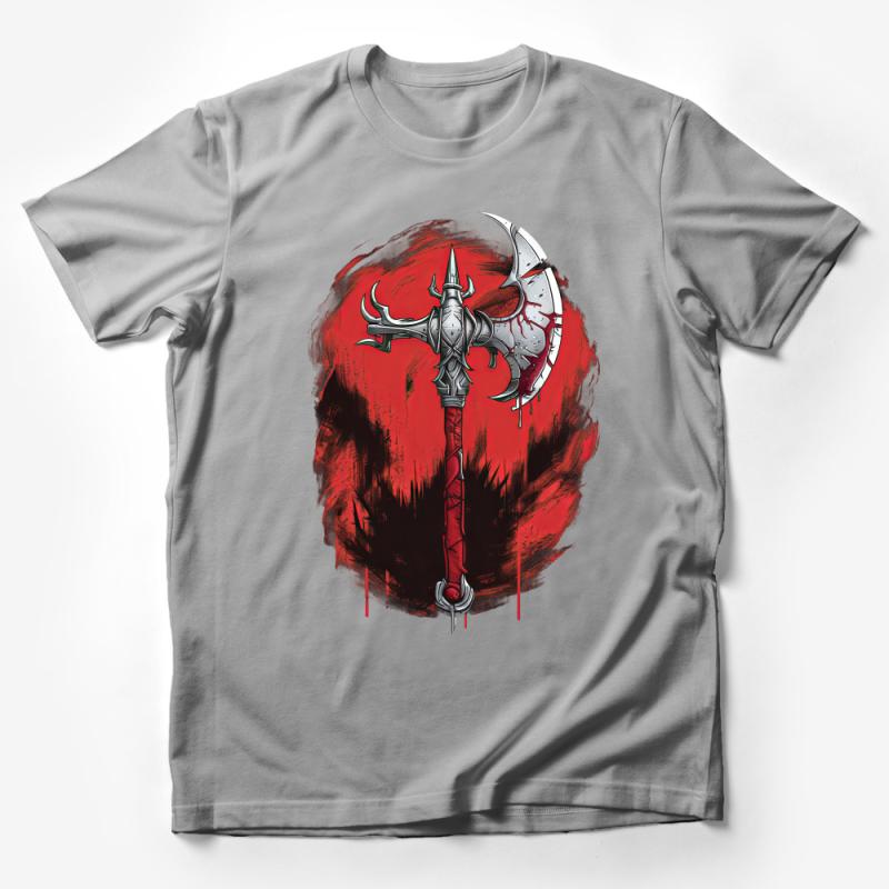 Warrior Axe Graphic Tee, Red Splash Art, Men's Fashion T-Shirt, Unique Battle Axe Design, Bold Statement Shirt, Casual Streetwear Male T-Shirt